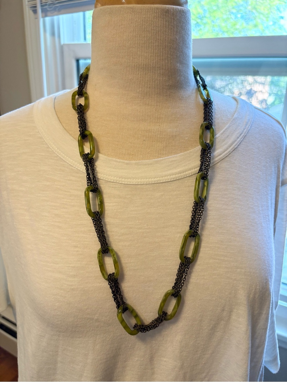 Olive Green Link & Gunmetal Chain Women's Necklace